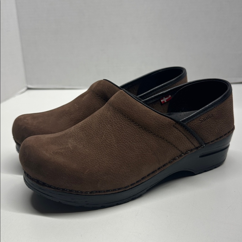 Sanita Brown Slip-On Leather Clogs